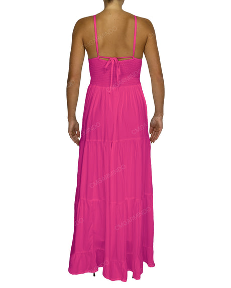 Shirred Halter Tie Tiered Maxi Dress