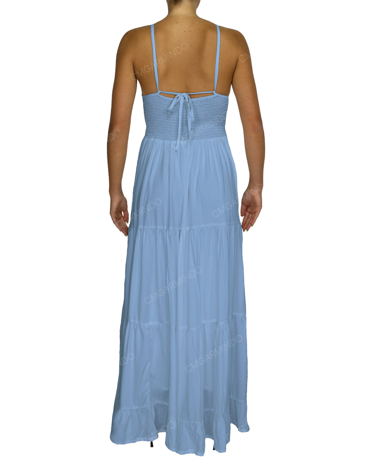 Shirred Halter Tie Tiered Maxi Dress