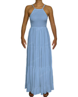 Shirred Halter Tie Tiered Maxi Dress