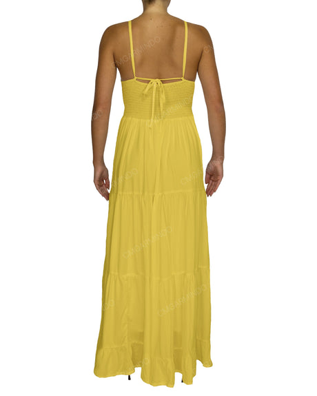 Shirred Halter Tie Tiered Maxi Dress