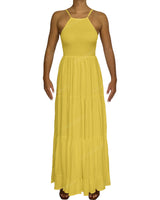 Shirred Halter Tie Tiered Maxi Dress
