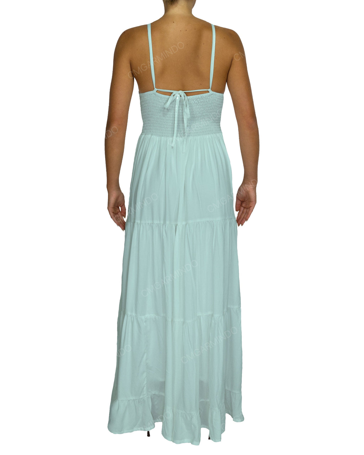 Shirred Halter Tie Tiered Maxi Dress