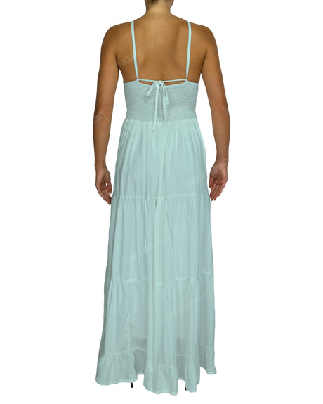 Shirred Halter Tie Tiered Maxi Dress