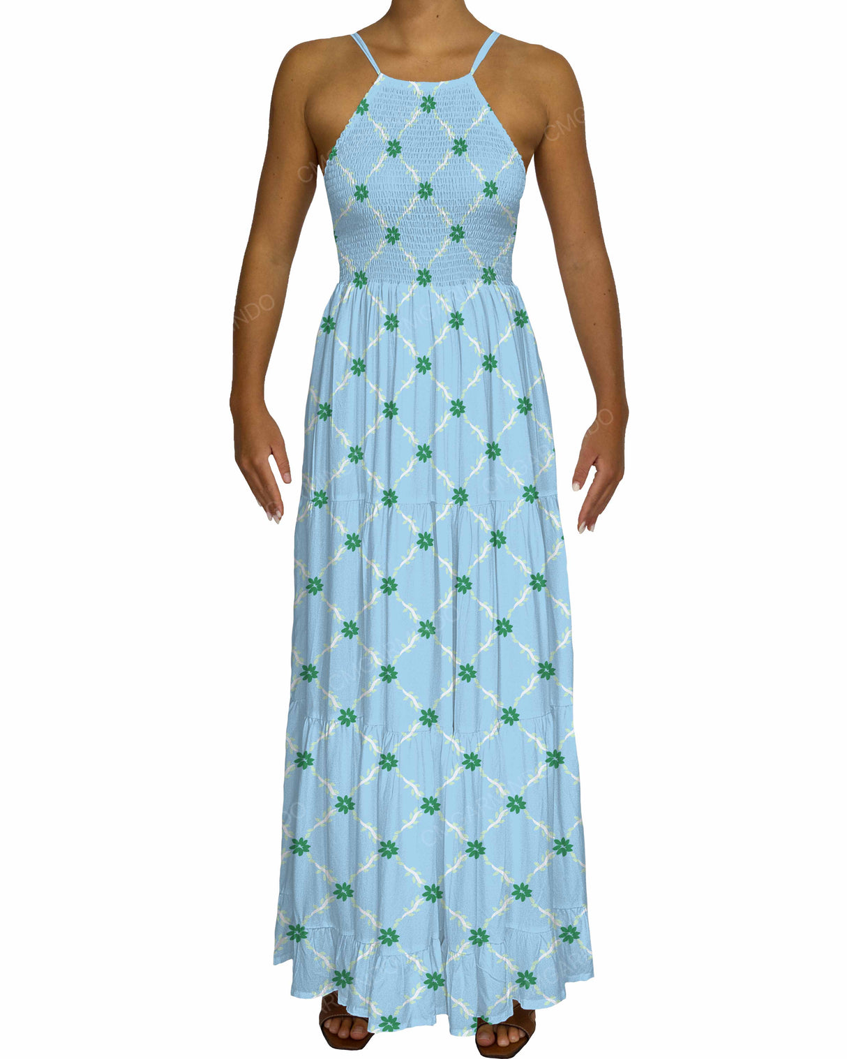 Shirred Halter Tie Tiered Maxi Dress