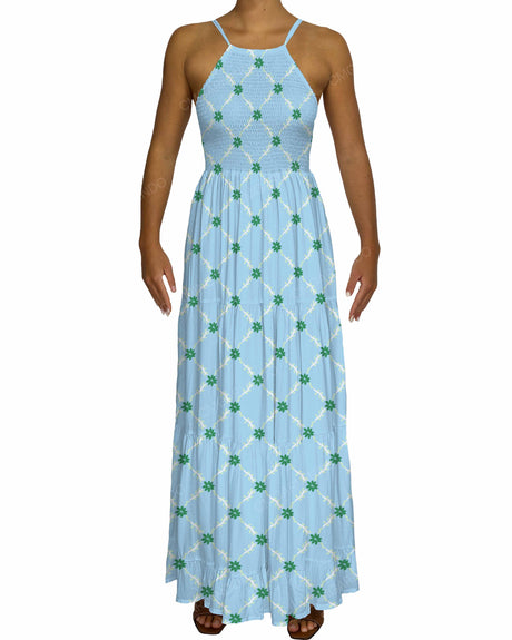 Shirred Halter Tie Tiered Maxi Dress