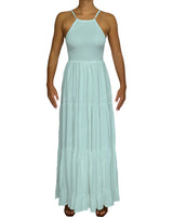 Shirred Halter Tie Tiered Maxi Dress