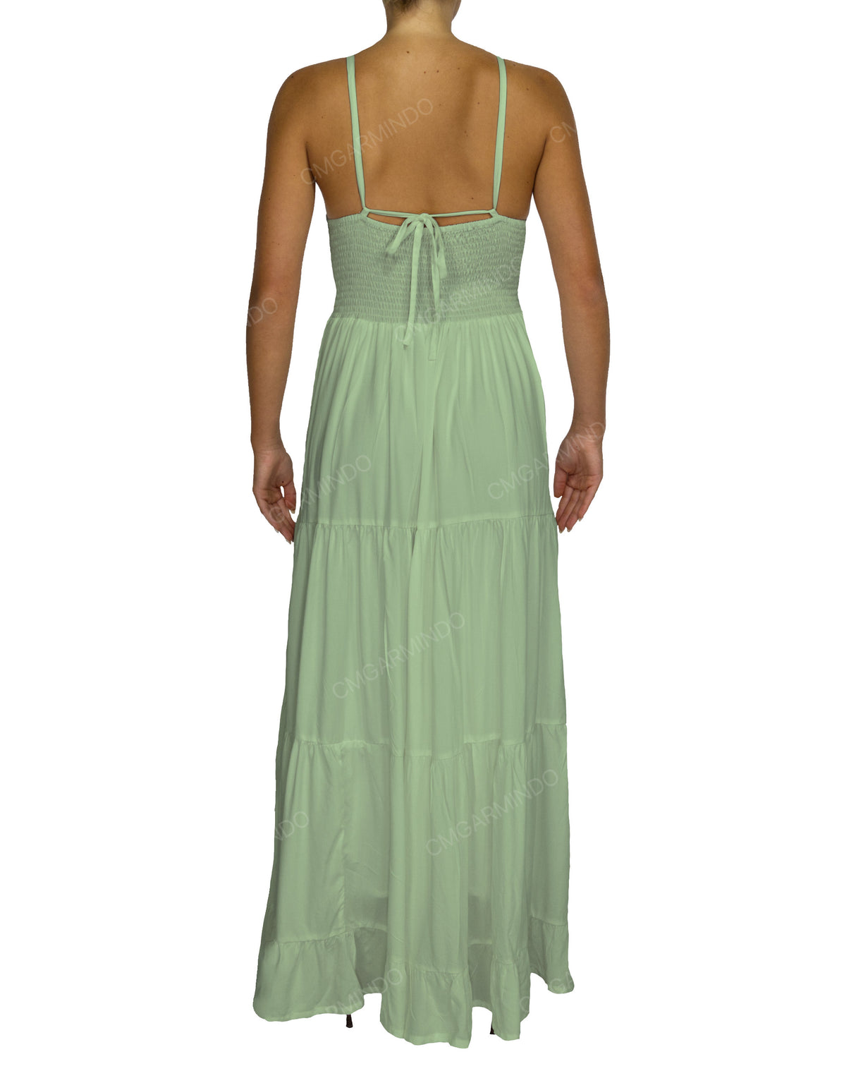 Shirred Halter Tie Tiered Maxi Dress