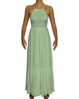 Shirred Halter Tie Tiered Maxi Dress
