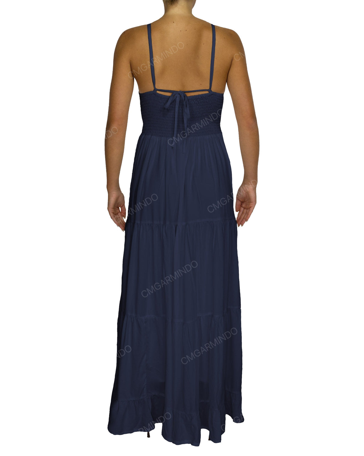 Shirred Halter Tie Tiered Maxi Dress
