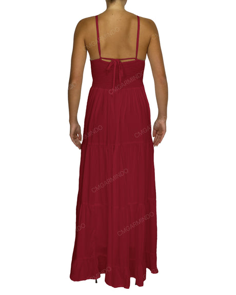 Shirred Halter Tie Tiered Maxi Dress