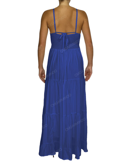 Shirred Halter Tie Tiered Maxi Dress