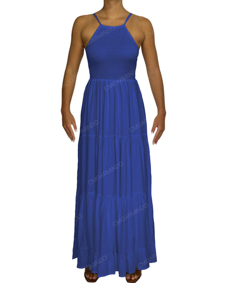 Shirred Halter Tie Tiered Maxi Dress