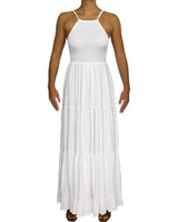 Shirred Halter Tie Tiered Maxi Dress