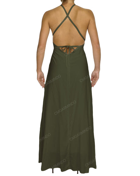 Halter Tie Asymmetrical Maxi Dress