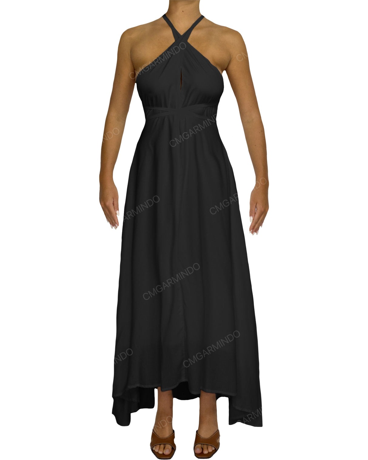 Halter Tie Asymmetrical Maxi Dress