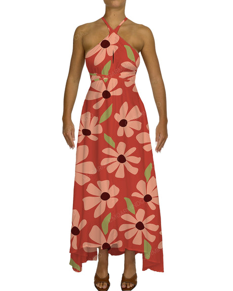 Halter Tie Asymmetrical Maxi Dress
