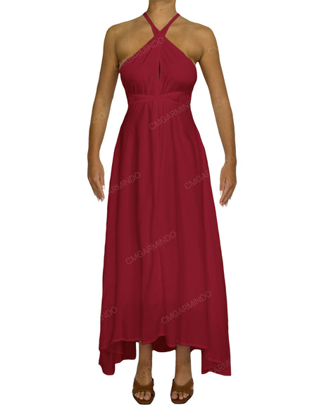 Halter Tie Asymmetrical Maxi Dress