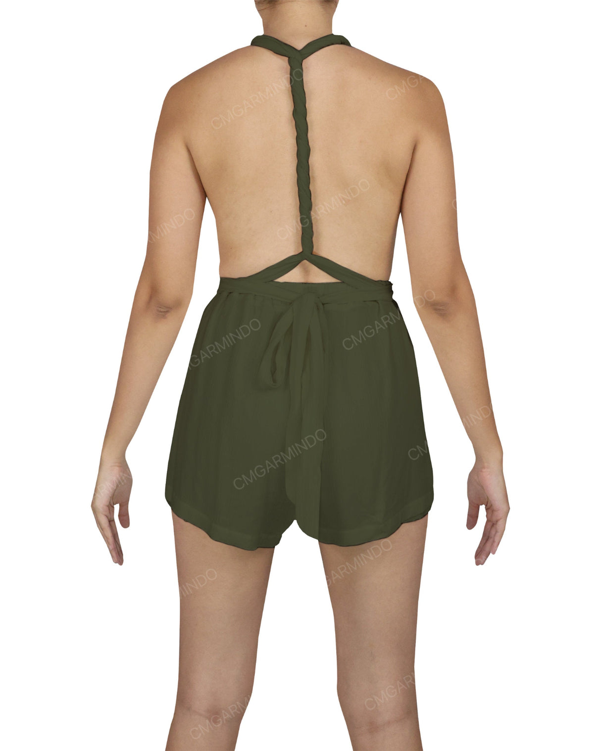 Deep V-neck Twist Strap Mini Romper