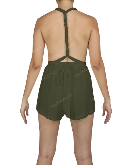 Deep V-neck Twist Strap Mini Romper
