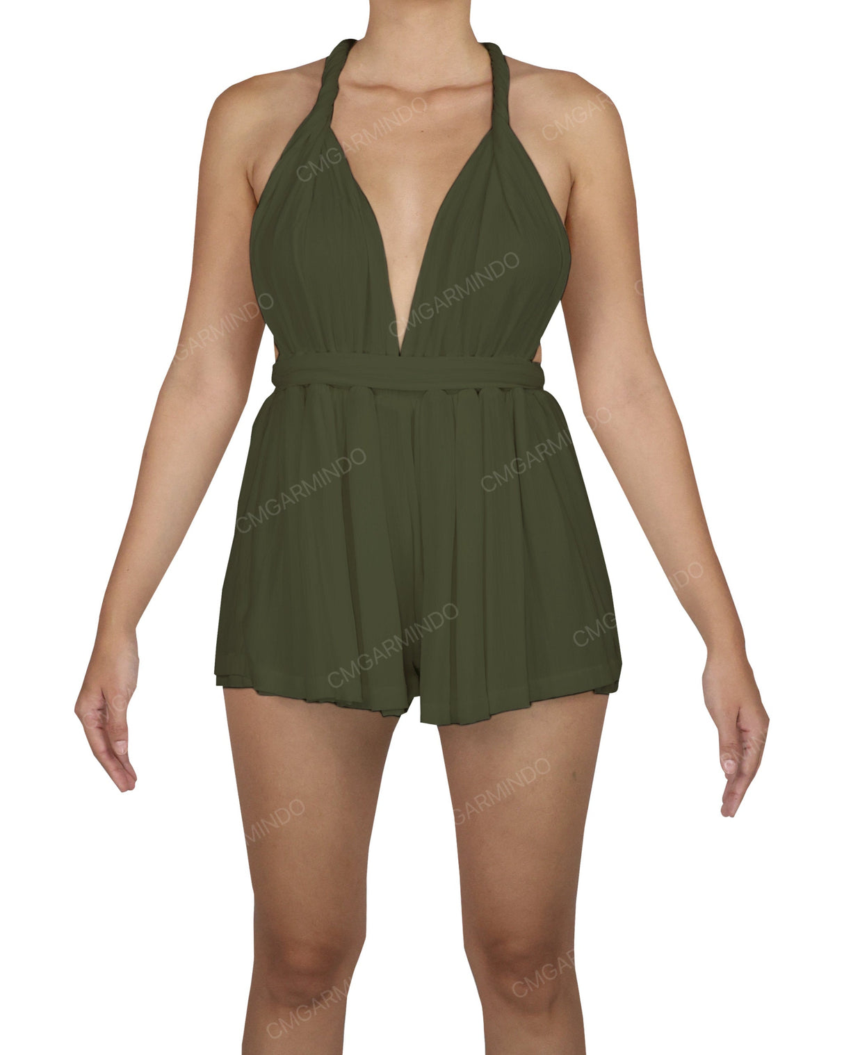 Deep V-neck Twist Strap Mini Romper