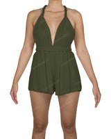 Deep V-neck Twist Strap Mini Romper
