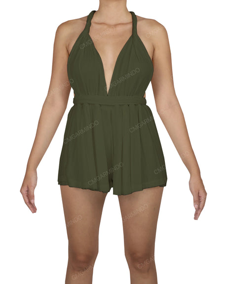 Deep V-neck Twist Strap Mini Romper