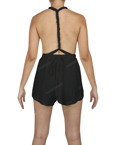 Deep V-neck Twist Strap Mini Romper