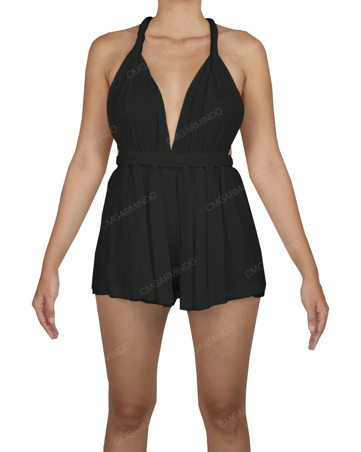 Deep V-neck Twist Strap Mini Romper