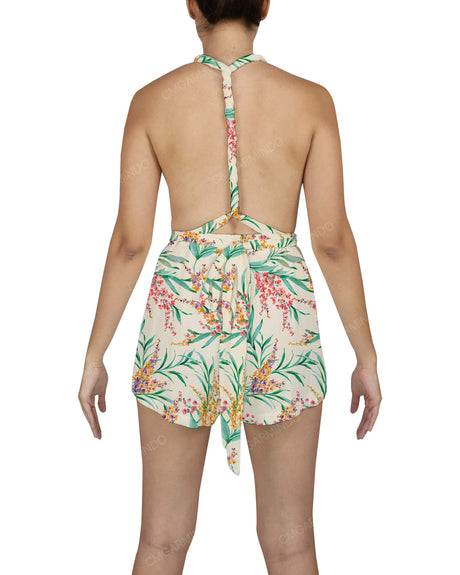 Deep V-neck Twist Strap Mini Romper