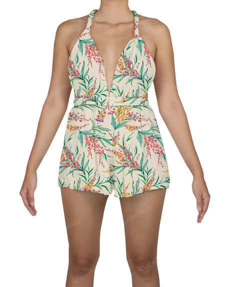 Deep V-neck Twist Strap Mini Romper