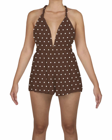 Deep V-neck Twist Strap Mini Romper