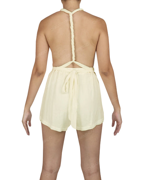 Deep V-neck Twist Strap Mini Romper