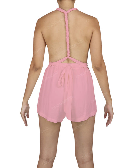Deep V-neck Twist Strap Mini Romper