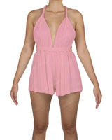Deep V-neck Twist Strap Mini Romper