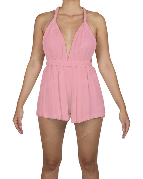Deep V-neck Twist Strap Mini Romper