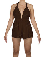 Deep V-neck Twist Strap Mini Romper