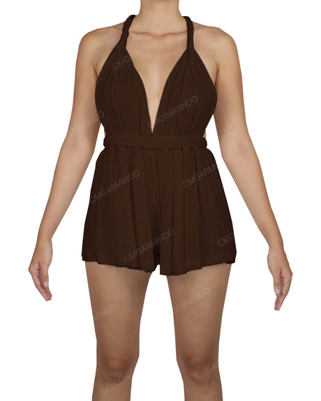 Deep V-neck Twist Strap Mini Romper