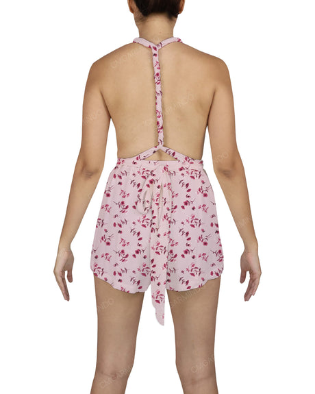 Deep V-neck Twist Strap Mini Romper
