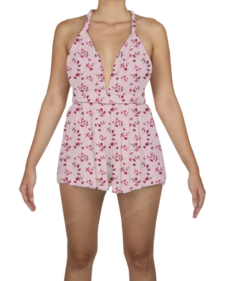 Deep V-neck Twist Strap Mini Romper