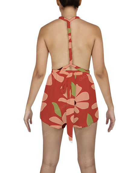 Deep V-neck Twist Strap Mini Romper