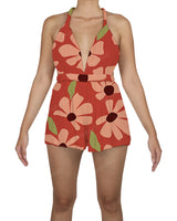 Deep V-neck Twist Strap Mini Romper
