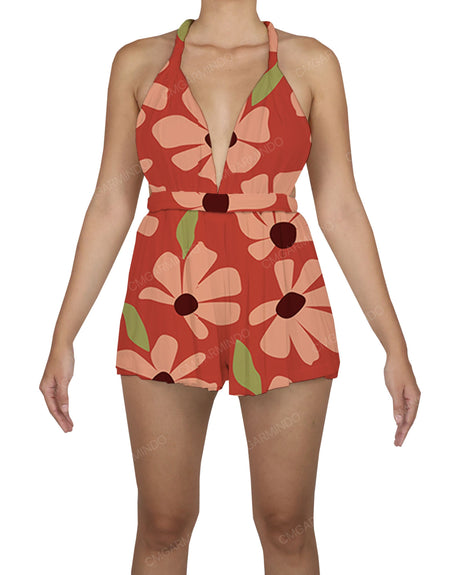 Deep V-neck Twist Strap Mini Romper