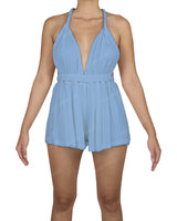 Deep V-neck Twist Strap Mini Romper
