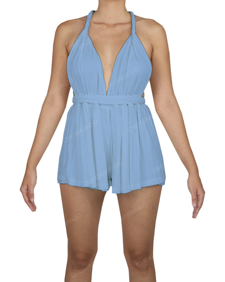 Deep V-neck Twist Strap Mini Romper