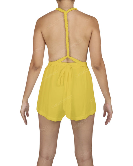 Deep V-neck Twist Strap Mini Romper