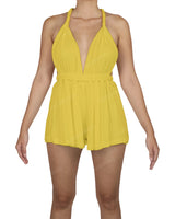 Deep V-neck Twist Strap Mini Romper