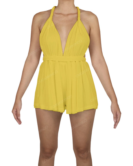 Deep V-neck Twist Strap Mini Romper