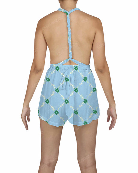 Deep V-neck Twist Strap Mini Romper