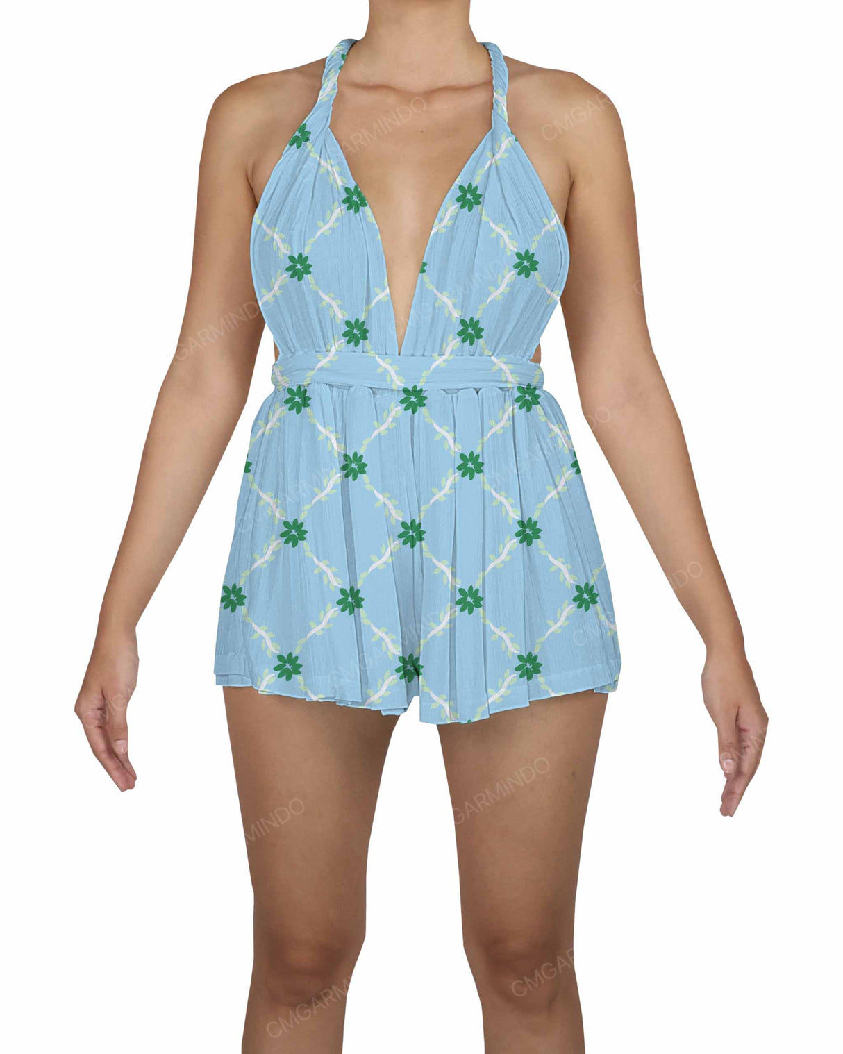 Deep V-neck Twist Strap Mini Romper