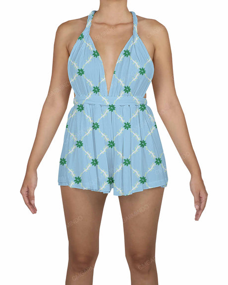 Deep V-neck Twist Strap Mini Romper